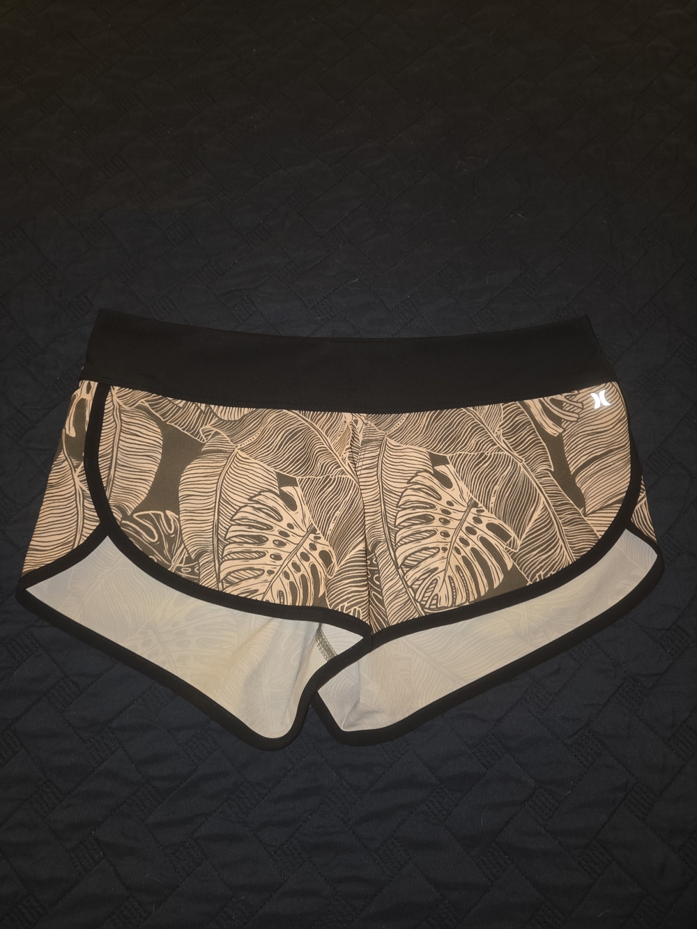 Hurley Black Shorts with Green And Tan Leaf Print